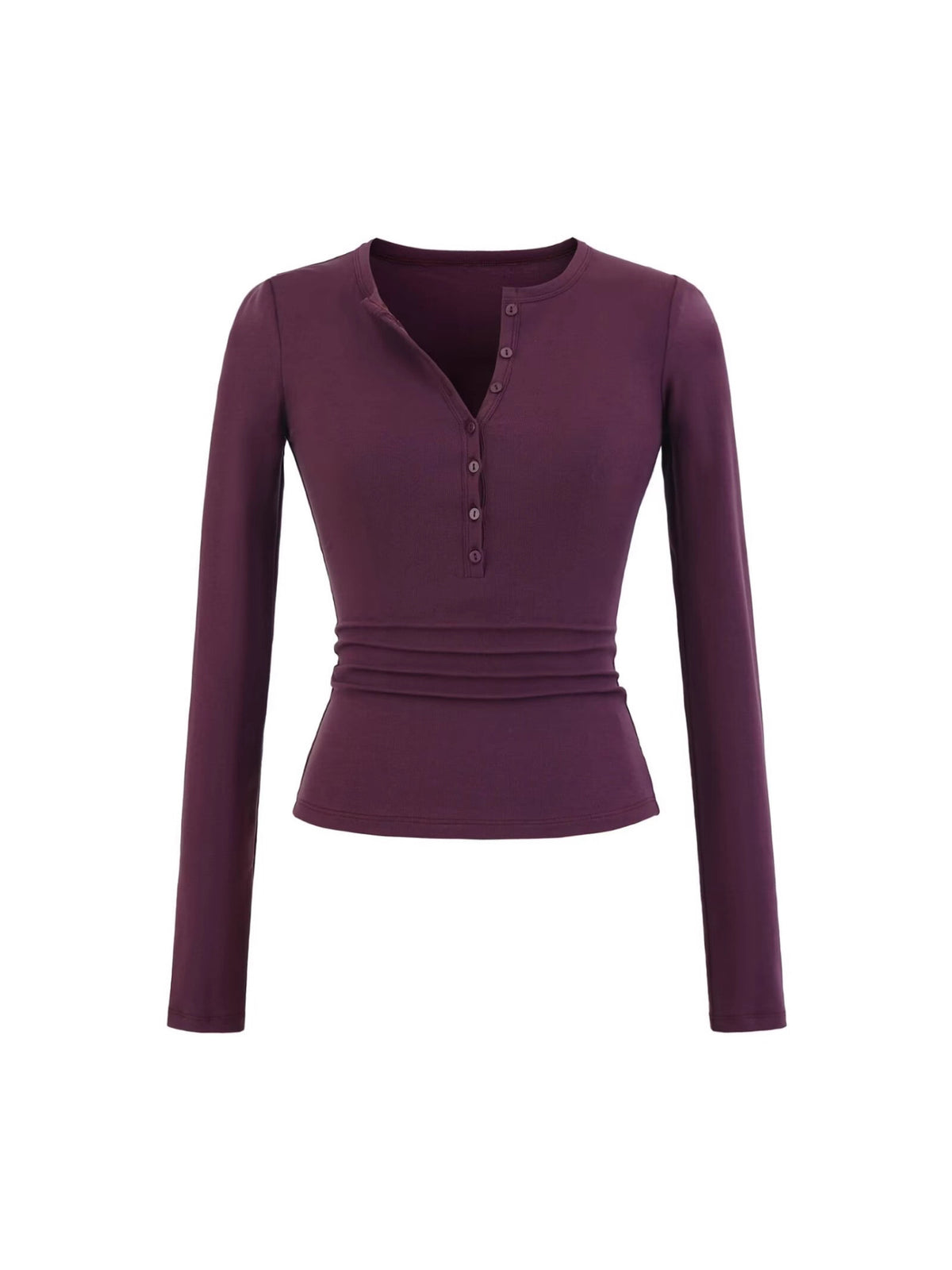 V-Neck Button Long-Sleeved T-Shirt V Collar Slimming Top New