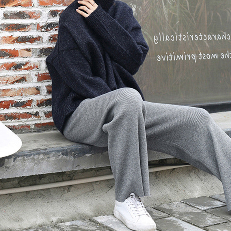 Casual Knitted Wide-Legged Trousers Women 2026 Autumn And Winter New Loose High-Waisted Straight Barrel Tugging Long Pants Women