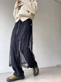 2025 New Women's Lace Mesh Dress Spring And Autumn Dress Folded With Medium And Long Skirts With Half-Body Skirt