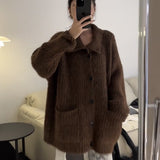 KANING Korean Soft-Creative Languid Languid Sweater Jacket 2026 Autumn And Winter New High-Necked Solid Color Knitted Open Shirt