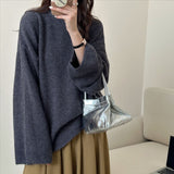KANING Korean Lazy Windy Large Plate Round Collar Hooded Sweater Women Loose Design Sense Solid Color Knitted Shirt