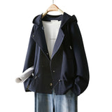 Autumn Hooded Short Windcoat Lady 2025 Spring And Autumn New Loose This Year's Popular Coat Woman