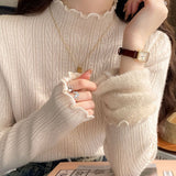 KANING Korean Vintage Tuffen Thick Knitted T-Shirt 2026 Autumn And Winter New Half-High Collar With Sweater Woman