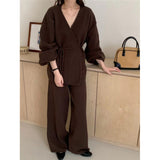 KANING Languishing Fashion Sweater Set 2026 Autumn And Winter New Retro Knitted Open-Leg Trousers Two-Piece Set