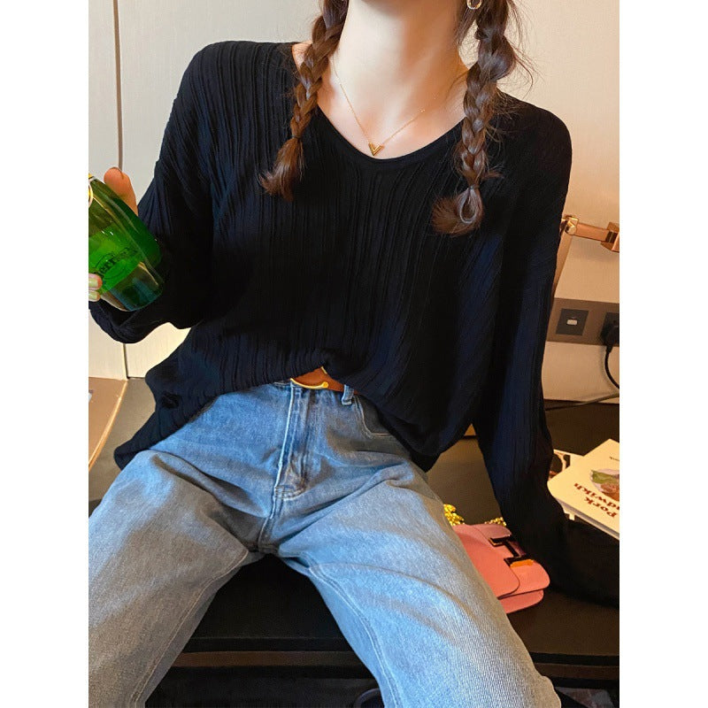 2026 Knitted Women's Thin Bottom Shirt With Loose Gas Sweater Long-Sleeved Top New Design Sense