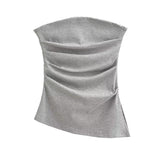 A Word-Collar Pure Desire To Slimen Shoulder Tective Blouse Folded Open Fork Solid Sexy Bottom Vest