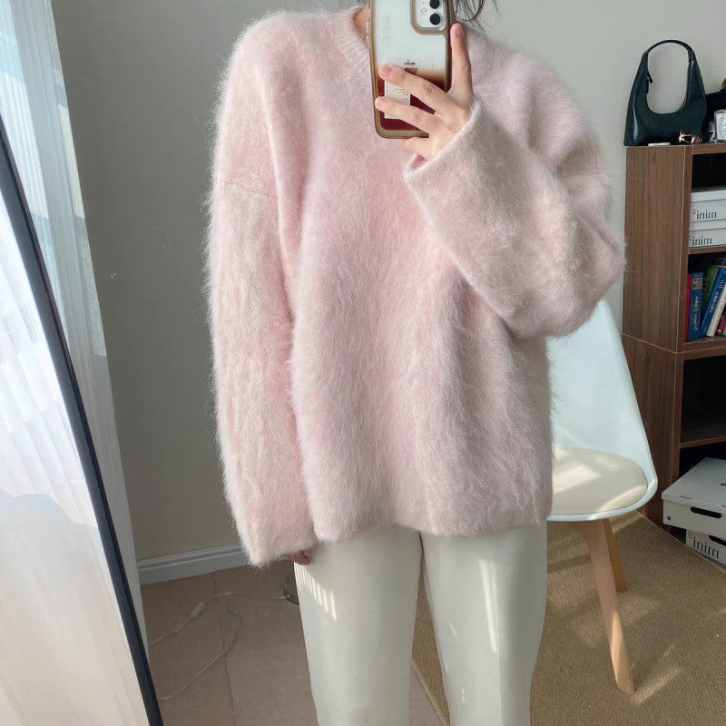 2025 Autumn And Winter New Thick Imitation Stinger Sweater Women Loose Languid Knitted Shirt