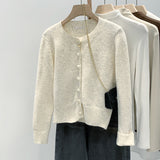 KANING Solid Color Simple Round-Neck Knitted Cardigan Women's New Oceanic Design Sweater T-Shirt 2026 Autumn And Winter