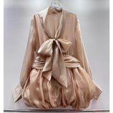 Ins Texture Soaked Yarn Deep V Collar Jellyfish Ponpon With Dress Gentle Lady New Shirt Dress