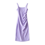 Spice Girls Summer French Folded Vest Long Skirt Wide Shoulder Strap Fashion Waist Dress