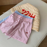 Pink Embroidery Striped Shorts Wide-Legged Women's Summer New High-Waisted Casual A-Word Sweatpants Three-Dimensional Waist Whole Piece Inside