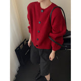 KANING Purple Thin Round Collar Knitted Cardigan 2026 Autumn And Winter New Loose Lazy Wind Solid Color Sweater Jacket