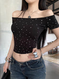 Ins Pure Passion Hottie Personality Short-Word Shoulder Short-Sleeved T-Shirt Girl Summer New Body-Bottomed Top Woman Tide