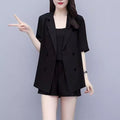 Large-Size Women's Summer New Meat-Covery Temperament Sling Suit Suit Jacket With Thin Shorts Three-Piece Set