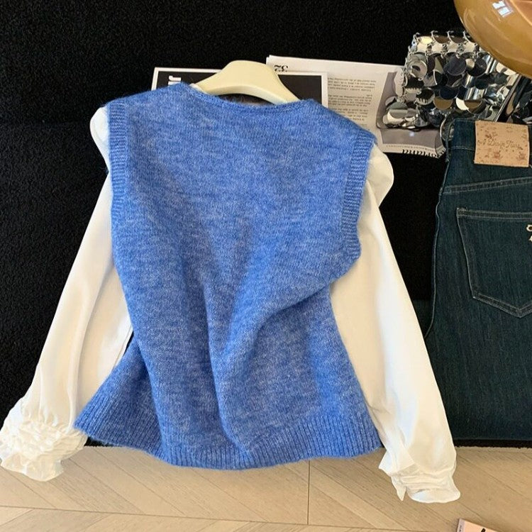 3.5/New In Spring XUAN XIAO JIE Gentle Wind Tie Knitted Vest Cardigan Woman