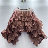 Small Design With A Sense Of Feminity Feminity Pearling Irregular Lotus Leaves Side Decoration Chic Bat Sleeve Shirt Blouse Tide