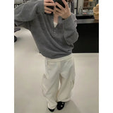 LEKA Korean Simple V-Neck Knitted Bottom Shirt 2026 Autumn And Winter New Half-Collar With Sweater Top Woman