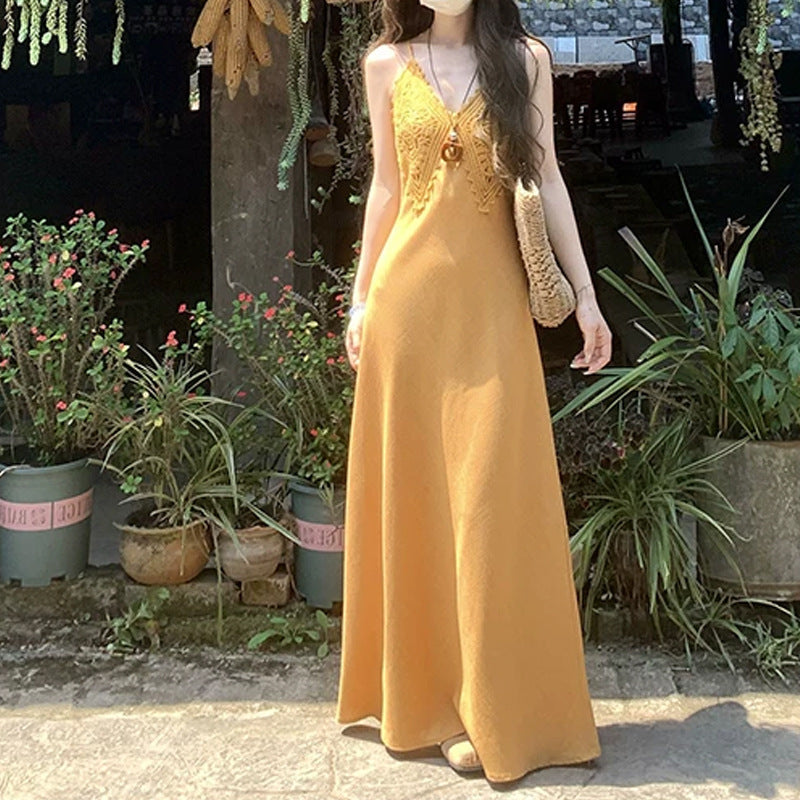 Summer Light Year 2026 Summer New Lyselle Lace Sling Dress Femininity A Word Long Dress