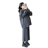 KANING Pregnant Women's Fascin Swollen Sweater Loose Large Version Of Meat Masked Nine-Point Broad Leg Trousers Thin Casual Sweater Set