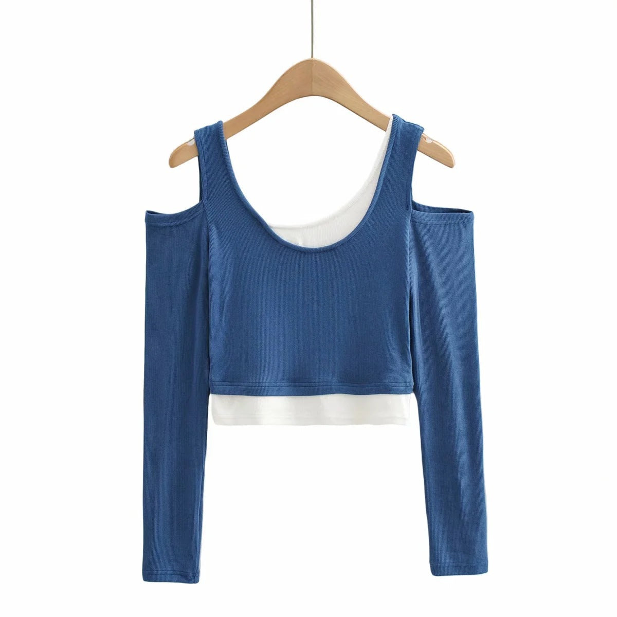 New Fashion Open Shoulder Elastic Slimming Short-Sleeved T-Shirt Two Stacks Of Bumpy Bottom Shirt