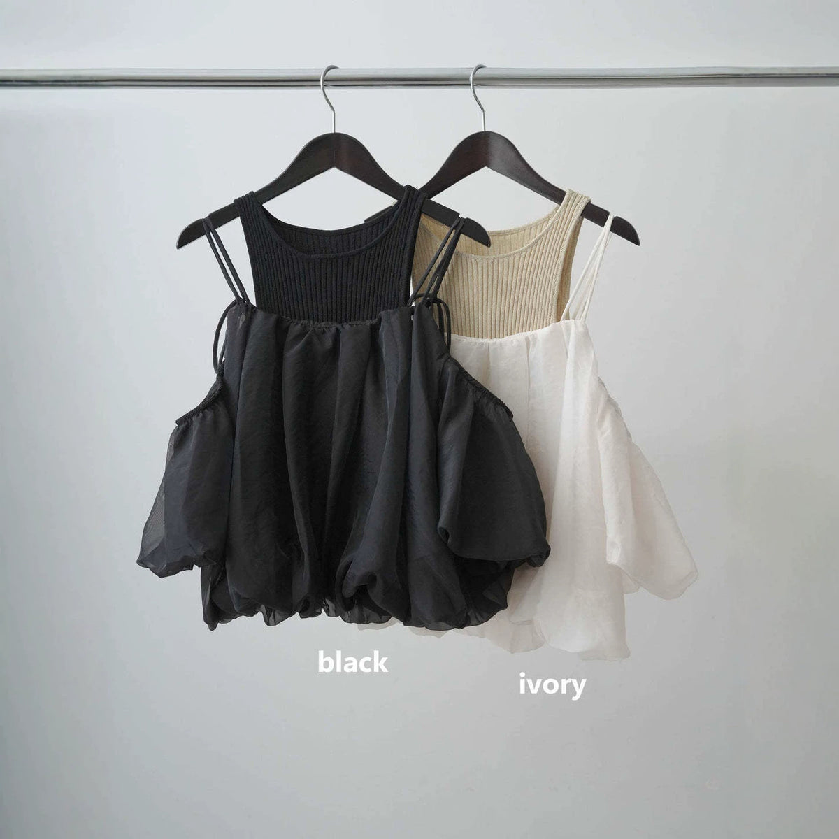 Multiplication New Bubble Sleeve Shirt Chiffon + Vest Two Sets Of Wear Age Reduction And Shoulder Two Sets
