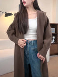 Kaning Lazy Hooded Long Knitted Cardigan 2026 New Women's Knee Sweater Long Coat Woman