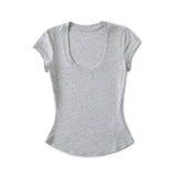 Pure Breeze Summer Cool U Collar Short-Sleeved T-Shirt Thening Waist Thin Bottom Half-Sleeved Top Sexy Comfortable