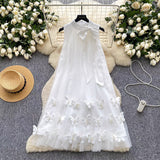 Gentle Wind Neck Bow Tie Hanging Neck Sleeveless Dress Female Three-Dimensional Butterfly Yarn Fairy Dress