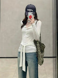 Spice Girls Tied With V-Neck Long-Sleeved T-Shirt Girl In Spring And Autumn 2026 New Simple Sun Protection Cover Shirt Tide