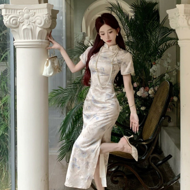 2025 New Chinese Style Breeze Cold Cheongsam Daily Chinese Style Gentle And Elegant Temperament Print Long Dress