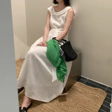 2026 Summer New Korean Minimalist Sleeveless Vest Dress Women's A-Siding Belt Temperament Long Skirt