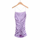 Ins Sexy Big-Lexed Fine-Skin Slinged Dress Girl 20 Summer Folds Elastic Tight-Blit-Bstice Dress