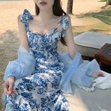 2025 Summer New Slings Sexy Style Dress French Temperament Waist Thin Fish Tail Crumb Dress Dress Woman