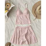 Fashion Korean Style Retro Wave Dot Mesh Yarn Babes Sling Women Summer High Waists Thin Pure Desire Casual Short Skirt Set