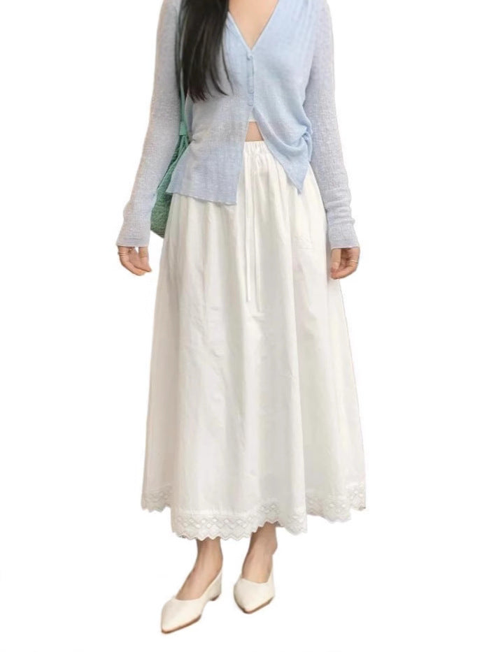 Taticoat White Sweet Lace Anti-Walking Splicing Skirt Spring New Lace Splicing Tight Skirt