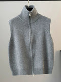 High-Collar Zipper Knitted Vest Vest Women 2025 Spring And Autumn Winter New Loose Folded Horse Clip Sweater Shoulder
