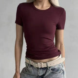 2026 Simple Temperament Round-Neck Short-Sleeved Female Slimming Commuting Korean Women's Top Dress