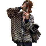 KANING Lazy Wind Loose Hooded Zip Knitted Cardigan 2026 Autumn And Winter New Korean Striped Sweater Jacket