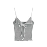 Spice Girls Summer Bows And Rope Sling V Tie Sexy Short Wooden Ear Lace Base Vest