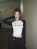Autumn And Winter Velvet In Pure Desire To Play The Bottom Shoulder Zipper T-Shirt Women's Long Sleeves Short Spliced Top Women's Shirt