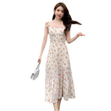 Dress 2025 New Women's Summer French Retro Waist Temperament Broken Flower Fork Sling Skirt Fashion Temperament