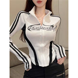 Sexy Babes Letter-Print Long-Sleeved T-Shirt Girl Autumn And Winter New Slimming Inside Niche Top