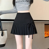 Black T-Shirted With 100-Folded Half-Dress Woman 2025 Autumn New Thin High-Waisted Small Word Short Skirt