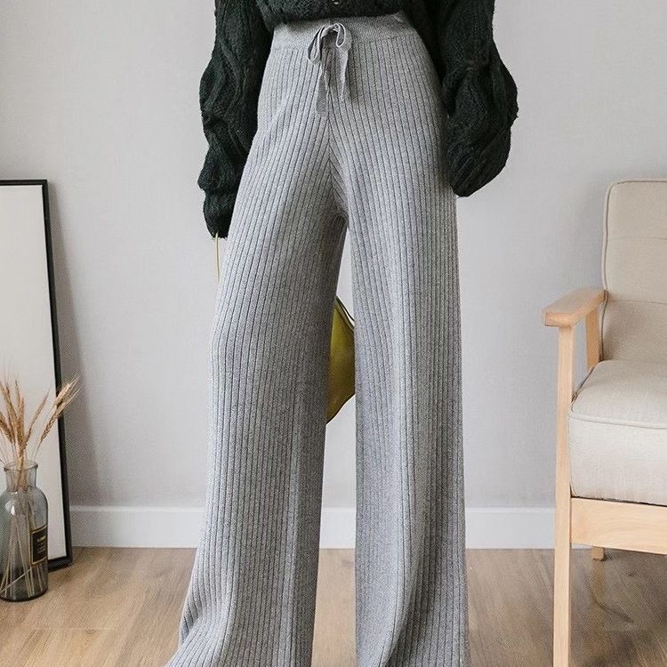Thick Knitted Wide Leg Pants Women Autumn And Winter High Waist 2026 Loose Vertical Trousers Long Pants Smoke Pipe Pants Women