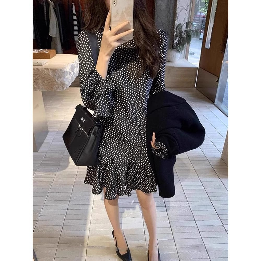 Lotus Edge Horn Horn Sleeve Chiffon Dress Women Spring And Autumn New Temperament Feel Thin Thin
