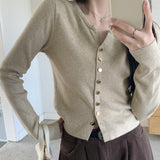 KANING Autumn's New Korean Version Of The Single-D Row Metal Buckle Temperament Knitted Cardigan Women's Short Sweater Coat