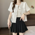 Temperament Short-Sized Fragrant Coat Summer New Coarse Flowers Tidly Short-Sleeved Top Woman
