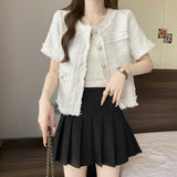 Temperament Short-Sized Fragrant Coat Summer New Coarse Flowers Tidly Short-Sleeved Top Woman