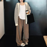 KANING Casual Gentle Wind Striped Hooded Knitted Cardigan Women's New Relaxed Lazy Sweater Tops In Autumn
