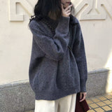 Solid Color Soft Languid Breeze Cover Head Sweater Autumn And Winter New Loose Round Collar Thick Knitted Shirt Wear